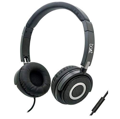 boAt Bassheads 910 Headphone n-Ear Wired Headphone with Super Extra Bass, in-line Mic, Snug Fit and Lightweight Foldable Design, Black