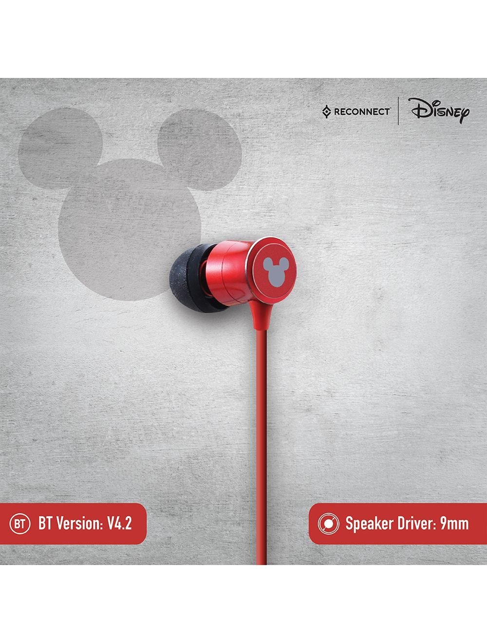 Reconnect Disney Mickey Mouse Neckband Wireless Earphone, Sweat resistant, 8hrs playtime, Bluetooth, Multipairing tech, Magnetic earbuds- DBTE301 MY - Image 5