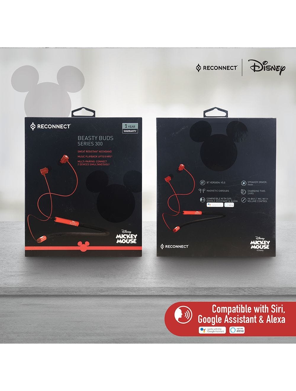 Reconnect Disney Mickey Mouse Neckband Wireless Earphone, Sweat resistant, 8hrs playtime, Bluetooth, Multipairing tech, Magnetic earbuds- DBTE301 MY - Image 6