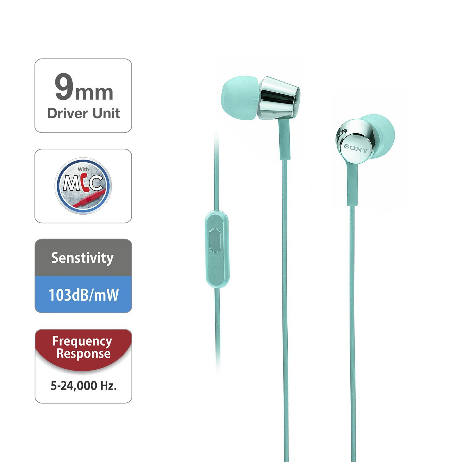 Sony MDR-EX155AP Wired Earphone, Light Blue - Image 3