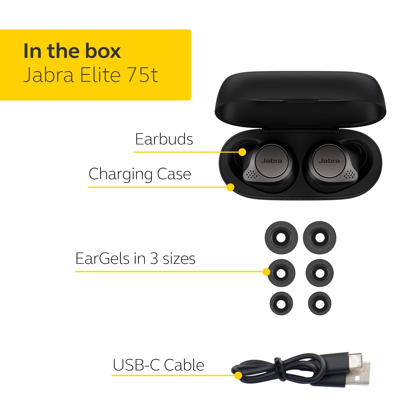 Jabra Elite 75t Wireless Ear-bud, Titanium Black - Image 3