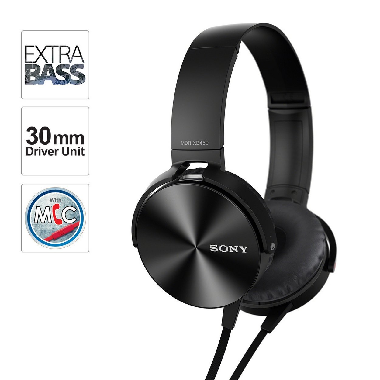 Sony MDR-XB450AP Wired Headphone, Black - Image 2