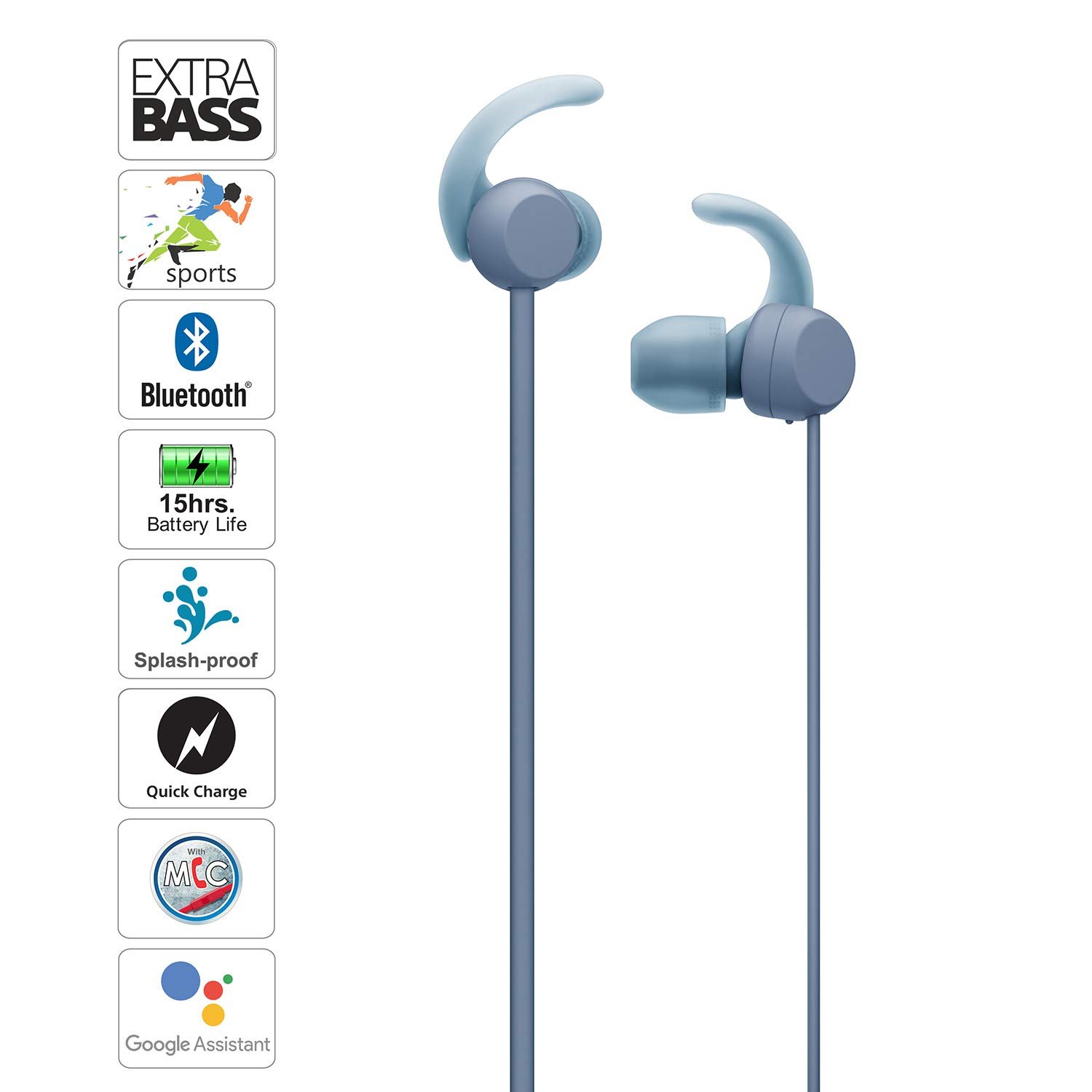 Sony WI-SP510 Wireless Sports Extra Bass in-Ear Headphones with 15 hrs Battery Life, Quick Charge, Magnetic Earbuds, Bluetooth Ver 5.0, Headset with Mic for Phone Calls – (Blue) - Image 2