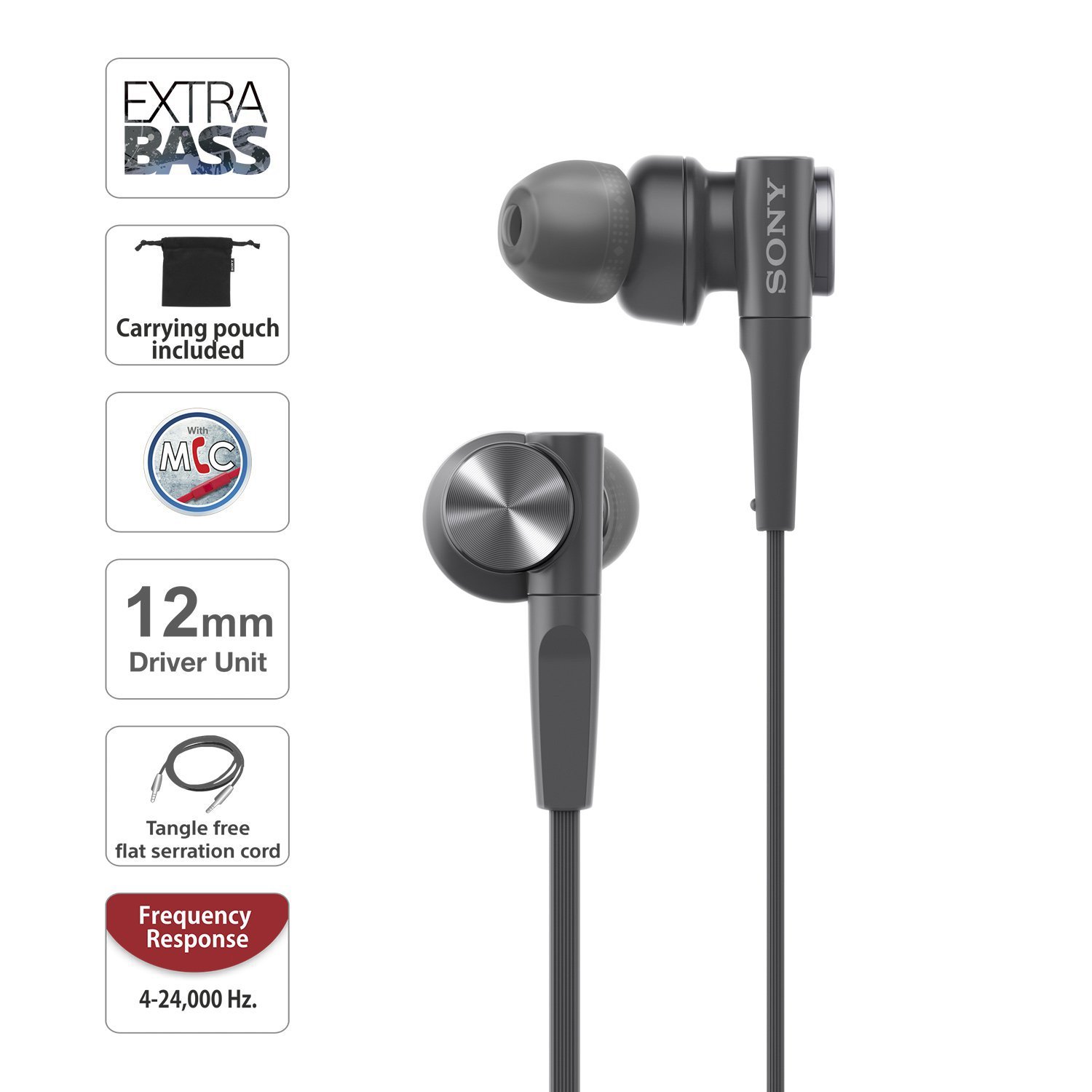 Sony MDR-XB55AP Wired Earphone, Black - Image 2