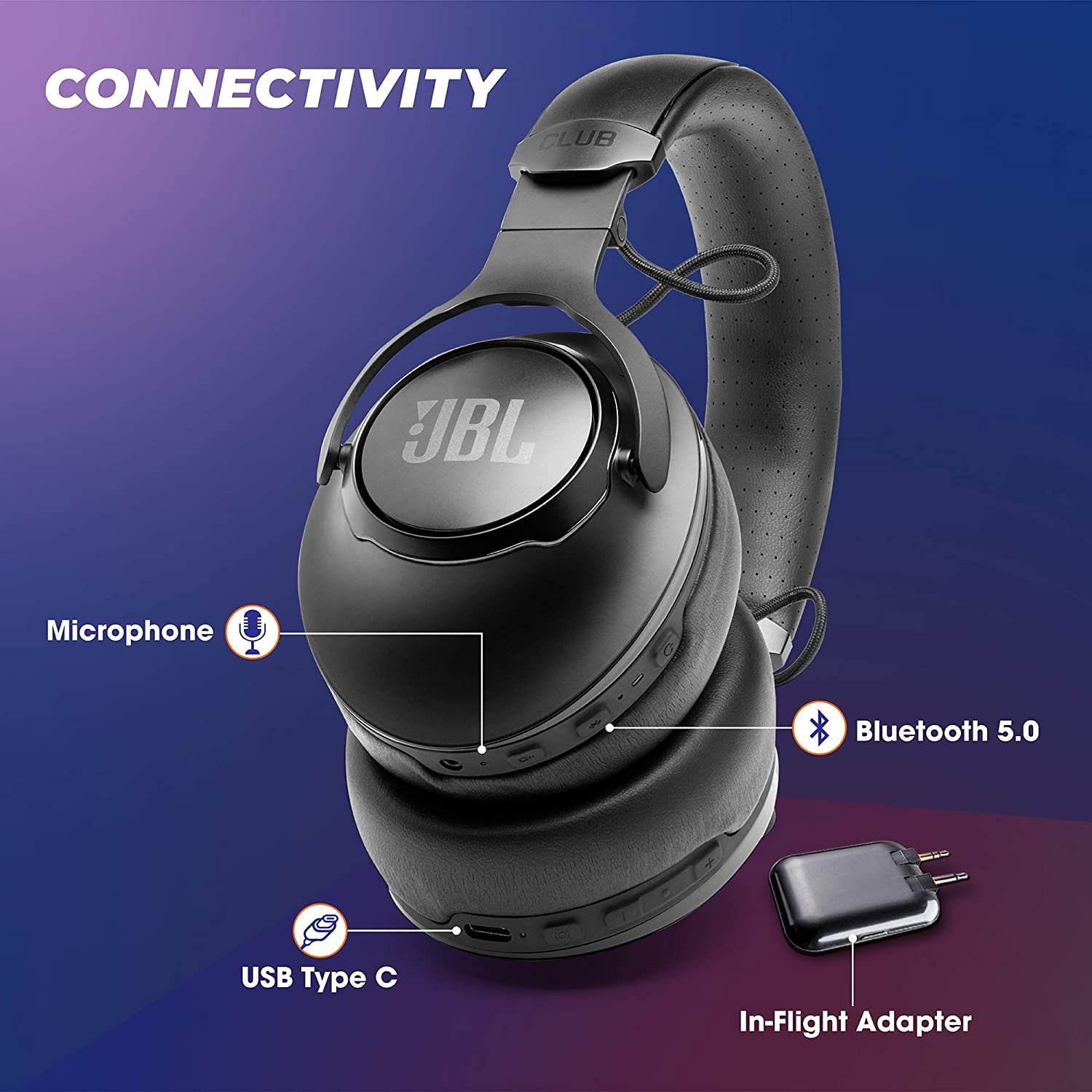 JBL Club 950NC Wireless Over-Ear Headphones with 40mm Hi-Res Drivers and JBL Pro Quality Sound, Adaptive Noise Cancellation, 55 Hours Playtime, Built-in Alexa, Ambient Aware & Talkthru, Bluetooth 5.0 - Image 8