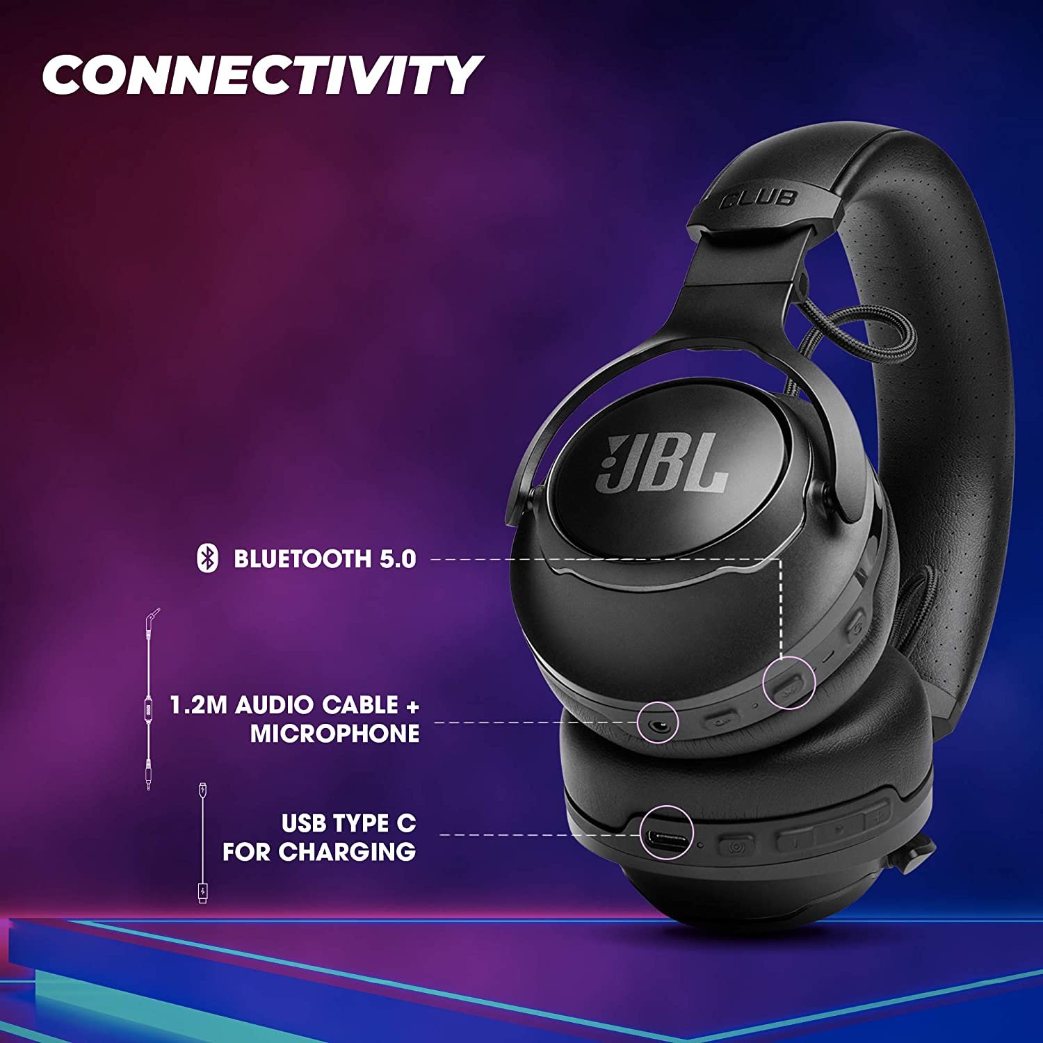 JBL Club 700BT Wireless On-Ear Headphone with 40mm Hi-Res Drivers and JBL Pro Quality Sound, 50 Hours Playtime, Built-in Alexa, Dual Mic, Ambient Aware & Talkthru Feature, Bluetooth 5.0 - Image 6