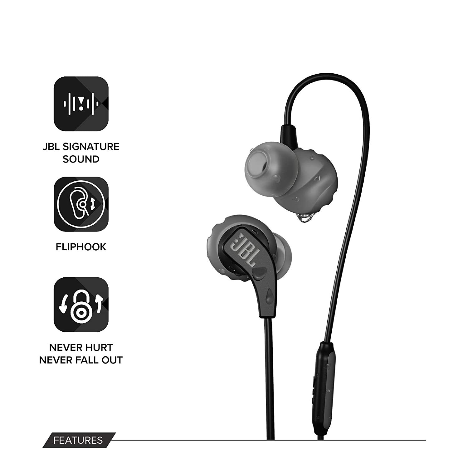JBL Endurance Run Sweat-Proof Sports in-Ear Headphones with One-Butthon Remote and Micropone (Black) - Image 2