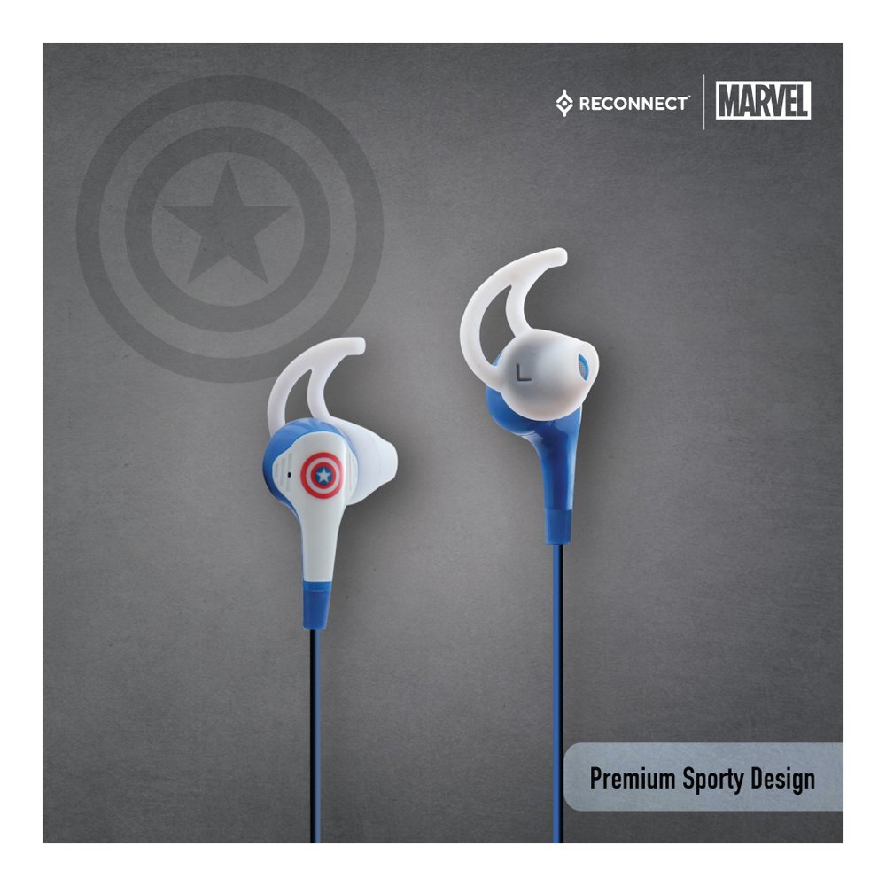 Reconnect Marvel Captain America Premium sporty design Wired Earphone, Gold plated 3.5mm jack, 1.2m long cable, Siri/Alexa/GoogleOk compatible,Personal Accessories - DWE501 CA - Image 2