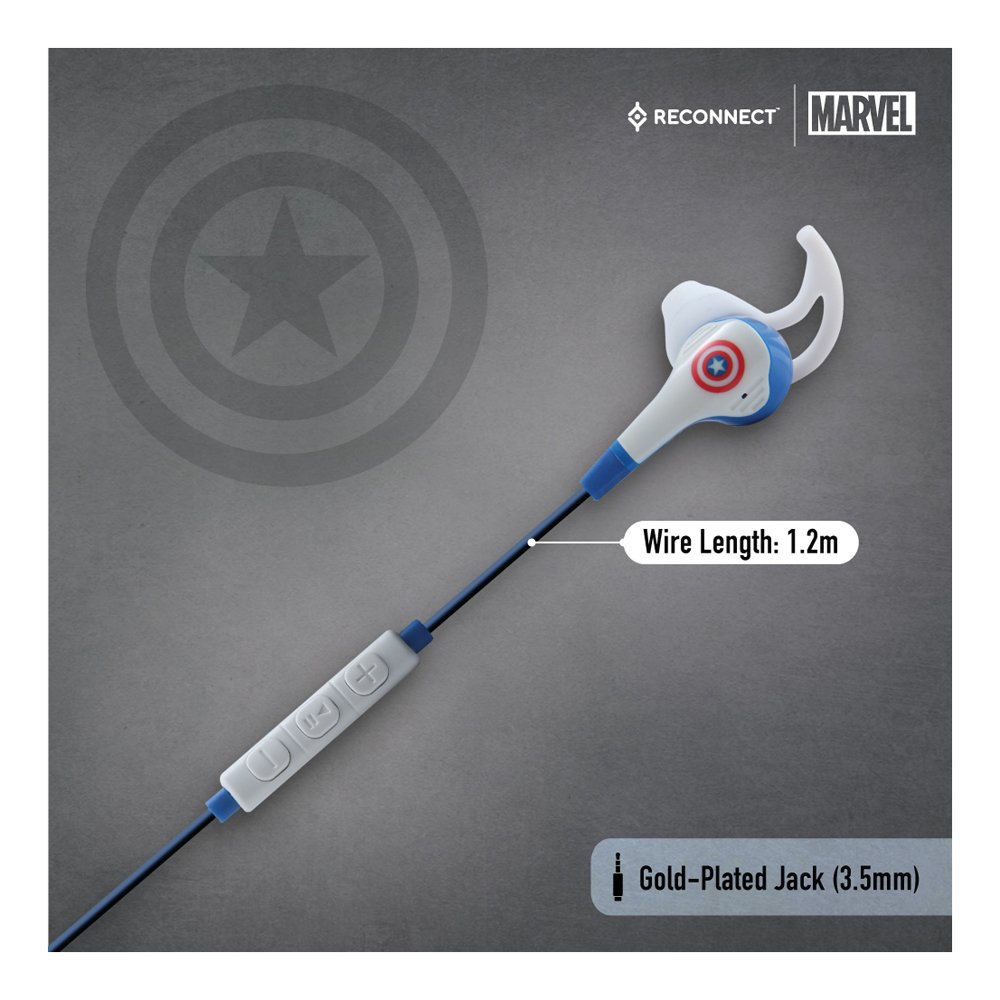 Reconnect Marvel Captain America Premium sporty design Wired Earphone, Gold plated 3.5mm jack, 1.2m long cable, Siri/Alexa/GoogleOk compatible,Personal Accessories - DWE501 CA - Image 3