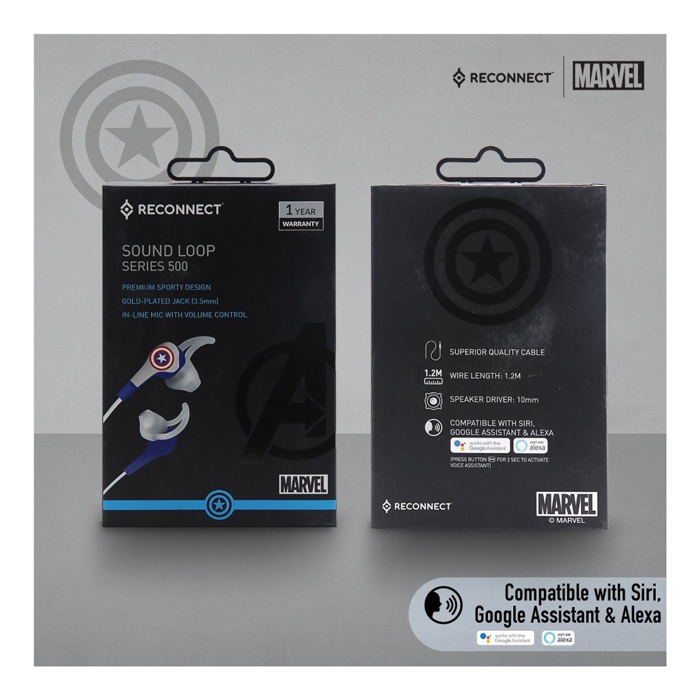 Reconnect Marvel Captain America Premium sporty design Wired Earphone, Gold plated 3.5mm jack, 1.2m long cable, Siri/Alexa/GoogleOk compatible,Personal Accessories - DWE501 CA - Image 6