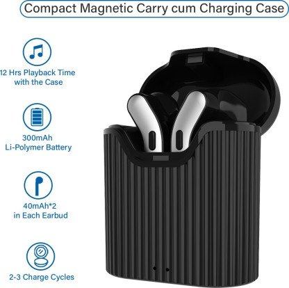 pTron Bassbuds Classic True Wireless Earbuds with mic, Bluetooth 5.0, Upto to 12 Hrs Playtime Combined with case (Black) - Image 3