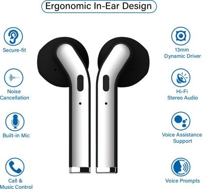 pTron Bassbuds Classic True Wireless Earbuds with mic, Bluetooth 5.0, Upto to 12 Hrs Playtime Combined with case (Black) - Image 2